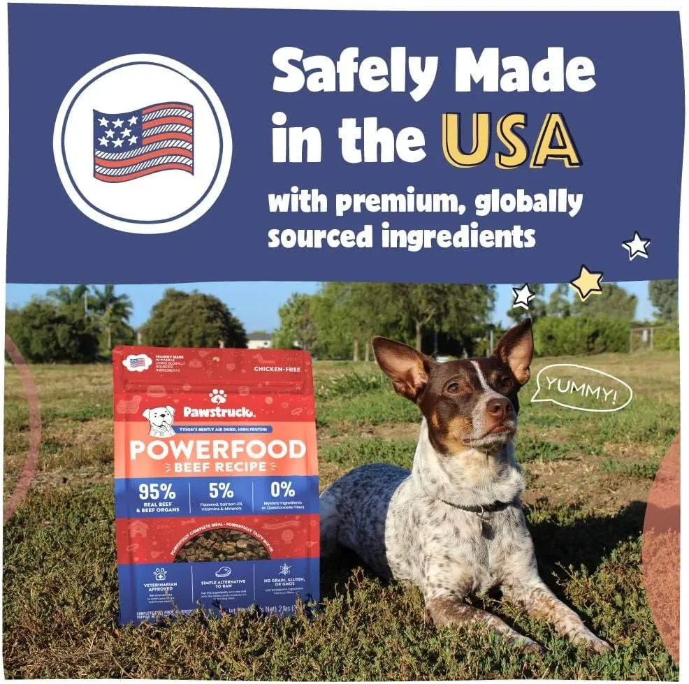 Pawstruck Air Dried Dog Food with Real Beef, Grain-Free, Made in USA, Non-GMO & Vet Recommended, High Protein Limited Ingredient Full-Feed for All Breeds & Ages, 2lb Bag