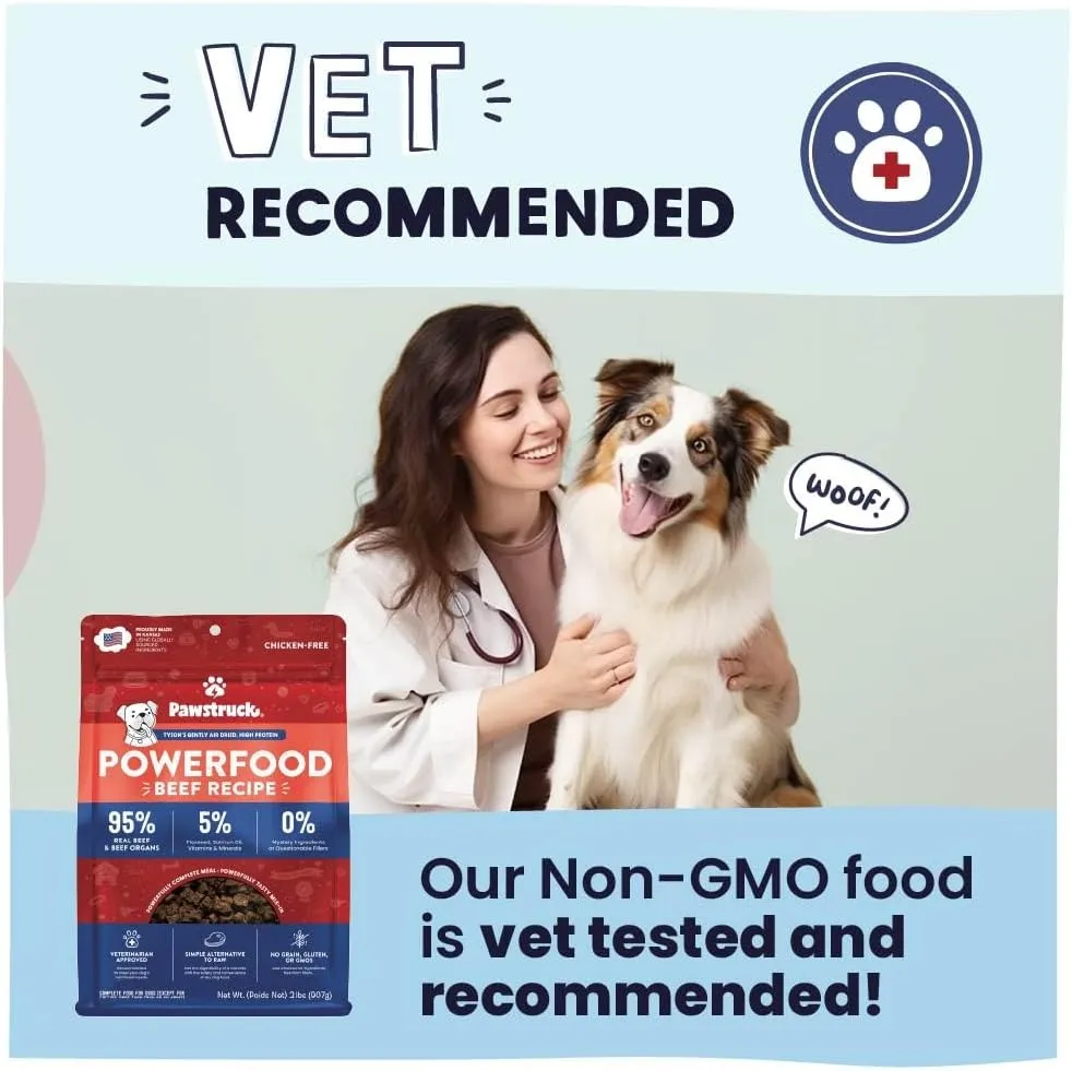 Pawstruck Air Dried Dog Food with Real Beef, Grain-Free, Made in USA, Non-GMO & Vet Recommended, High Protein Limited Ingredient Full-Feed for All Breeds & Ages, 2lb Bag