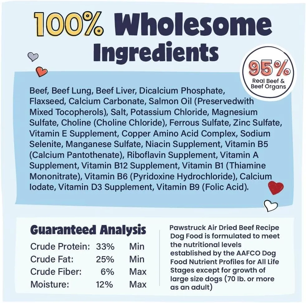 Pawstruck Air Dried Dog Food with Real Beef, Grain Free, Made in USA, Non-GMO, Vet Recommended, High Protein Limited Ingredient Full-Feed, All Breeds & Ages, 2.5oz Trial Bag