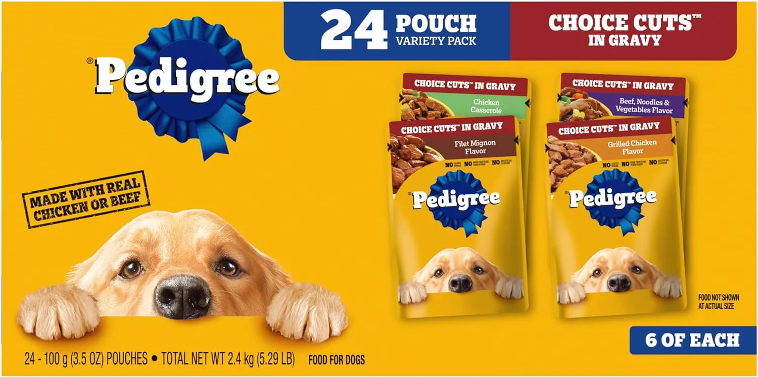 Pedigree Choice Cuts In Gravy Adult Soft Wet Dog Food 24-Count Variety Pack, 3.5 oz. Pouches