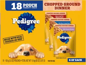 PEDIGREE CHOPPED GROUND DINNER Adult Soft Wet Dog Food 18-Count Variety Pack, 3.5 oz Pouches