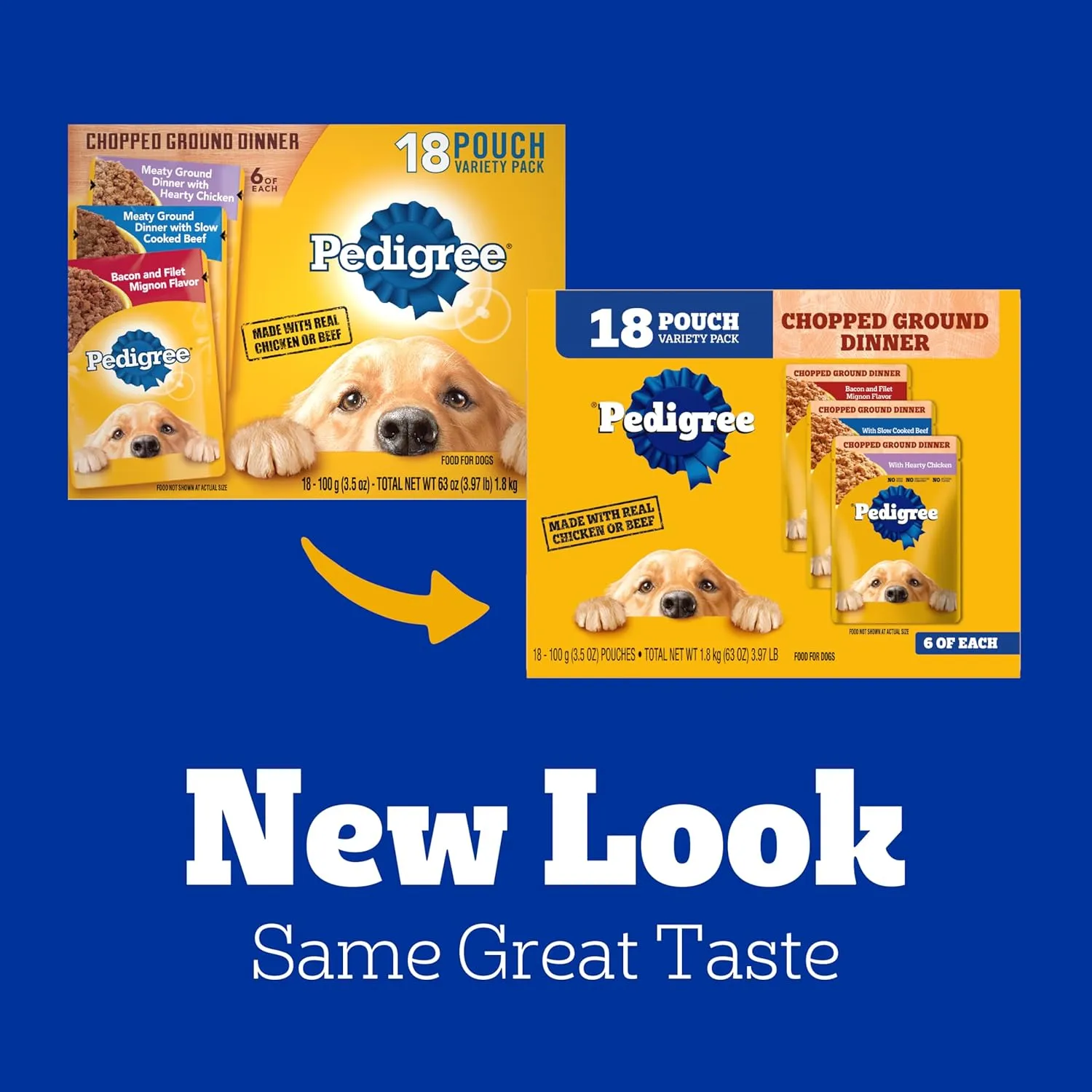 PEDIGREE CHOPPED GROUND DINNER Adult Soft Wet Dog Food 18-Count Variety Pack, 3.5 oz Pouches