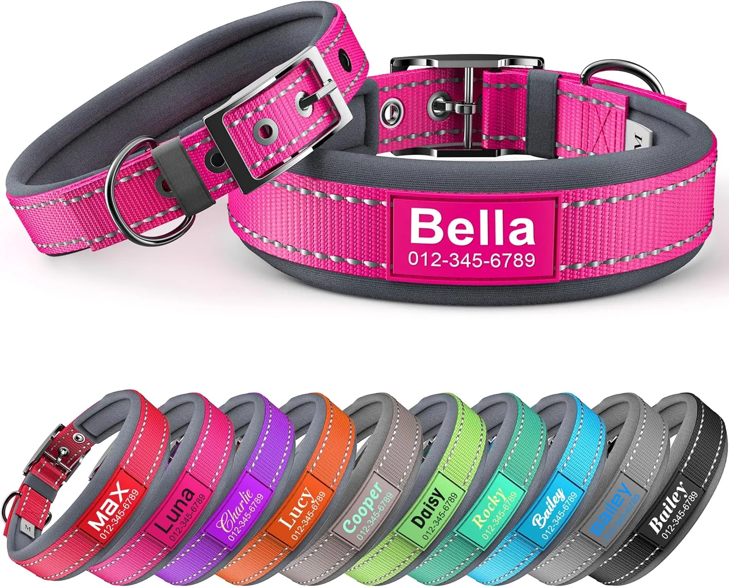 Personalized Dog Collar with Name & Phone Number | Reflective Ultra Wide Soft Neoprene Padded | Durable Metal Buckle for Large, Medium, and Small Dogs in Pink, Purple, Blue & Other Stylish Colors