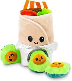 Pet Craft Supply Hide and Seek Plush Dog Toys Crinkle Squeaky Interactive Burrow Activity Puzzle Chew Fetch Treat Hiding Brain Stimulating Cute Funny Toy Bundle Pack - Burrito, for Medium Breeds