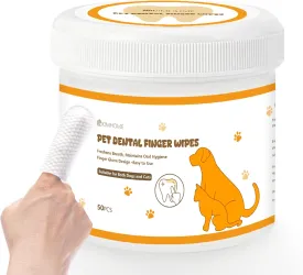 Pet Dental Cleaning Wipes for Dogs & Cats, Disposable Finger Toothbrush, Gently Removes Plaque & Tartar, Freshens Breath, Oral Care for Pets, 50 Count