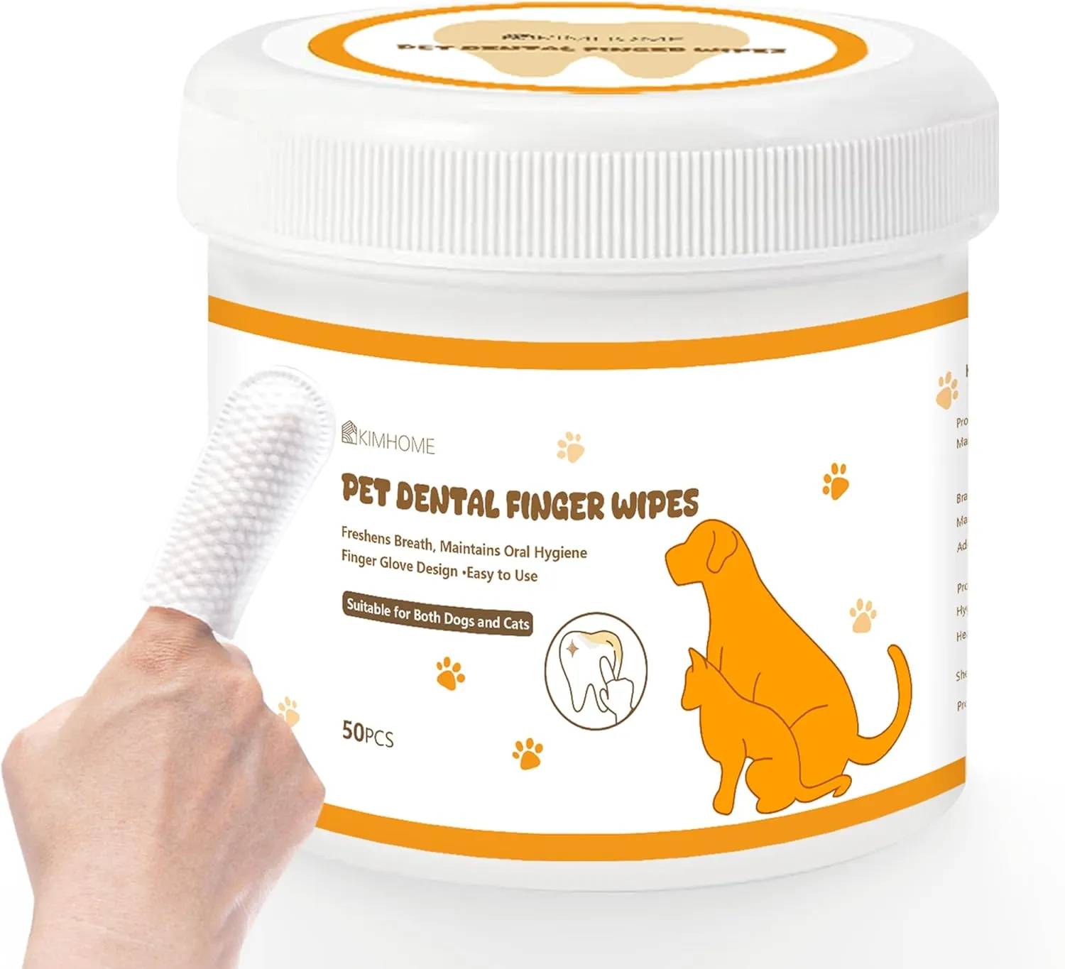 Pet Dental Cleaning Wipes for Dogs & Cats, Disposable Finger Toothbrush, Gently Removes Plaque & Tartar, Freshens Breath, Oral Care for Pets, 50 Count
