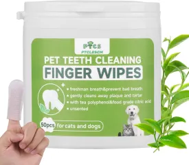 Pet Teeth Cleaning Finger Wipes for Dogs & Cats,Pet Dental Finger Wipes for Cats,Cat &Dog Toothbrush,Dental Wipes for Cats&Dogs,Cat Finger Tooth Brush,50 Count