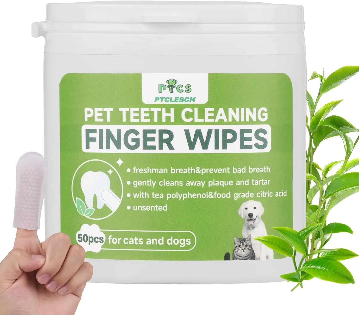 Pet Teeth Cleaning Finger Wipes for Dogs & Cats,Pet Dental Finger Wipes for Cats,Cat &Dog Toothbrush,Dental Wipes for Cats&Dogs,Cat Finger Tooth Brush,50 Count
