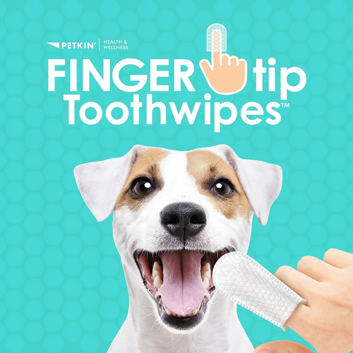 Petkin Fingertip Tooth Wipes for Dogs and Cats, 100 Finger Wipes - Slip-On, Snug Fit, Micro-Bristle Fabric - Cleans Teeth, Gums, Plaque & Tartar - Convenient, Ideal for Home and Travel - Fresh Mint