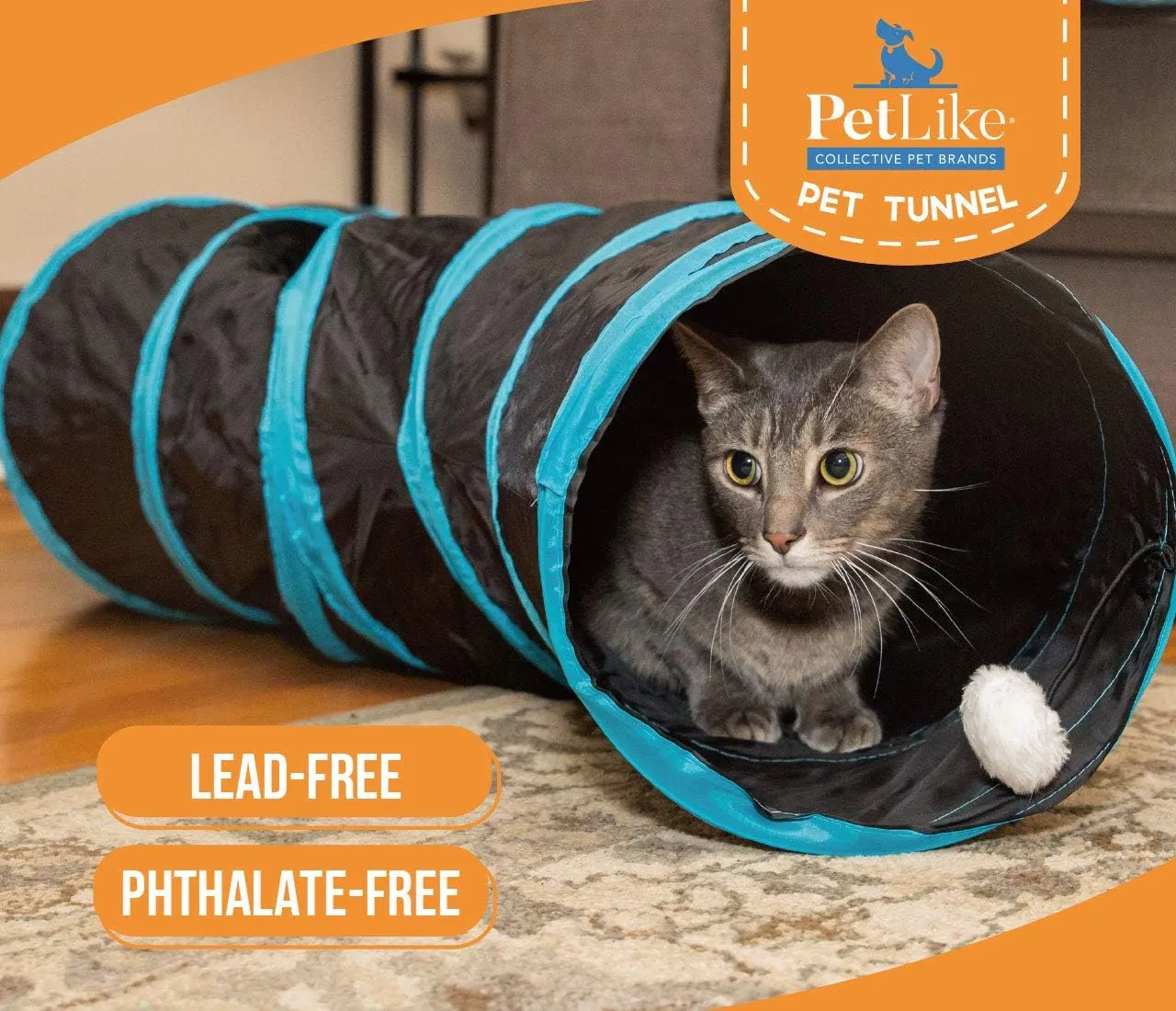 PetLike S Way Cat Tunnel Collapsible Pop-up Pet Tube Hideaway Play Toy with Ball (S-Way, Grey)