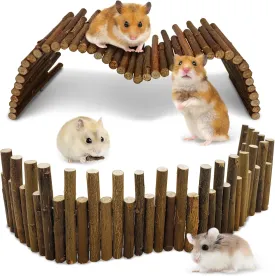 PINVNBY Hamster Wooden Bridge Rat Bendable Tunnel Wooden Fence Chew Toy Hamster Cage Accessories Long Climbing Ladder fo Gerbil Chipmunk and Other Rodents (H:19.7&11.8in)
