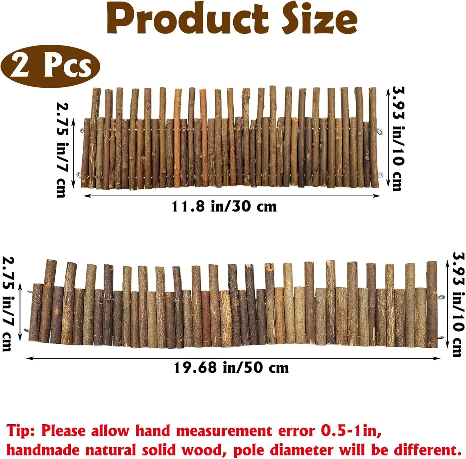 PINVNBY Hamster Wooden Bridge Rat Bendable Tunnel Wooden Fence Chew Toy Hamster Cage Accessories Long Climbing Ladder fo Gerbil Chipmunk and Other Rodents (H:19.7&11.8in)