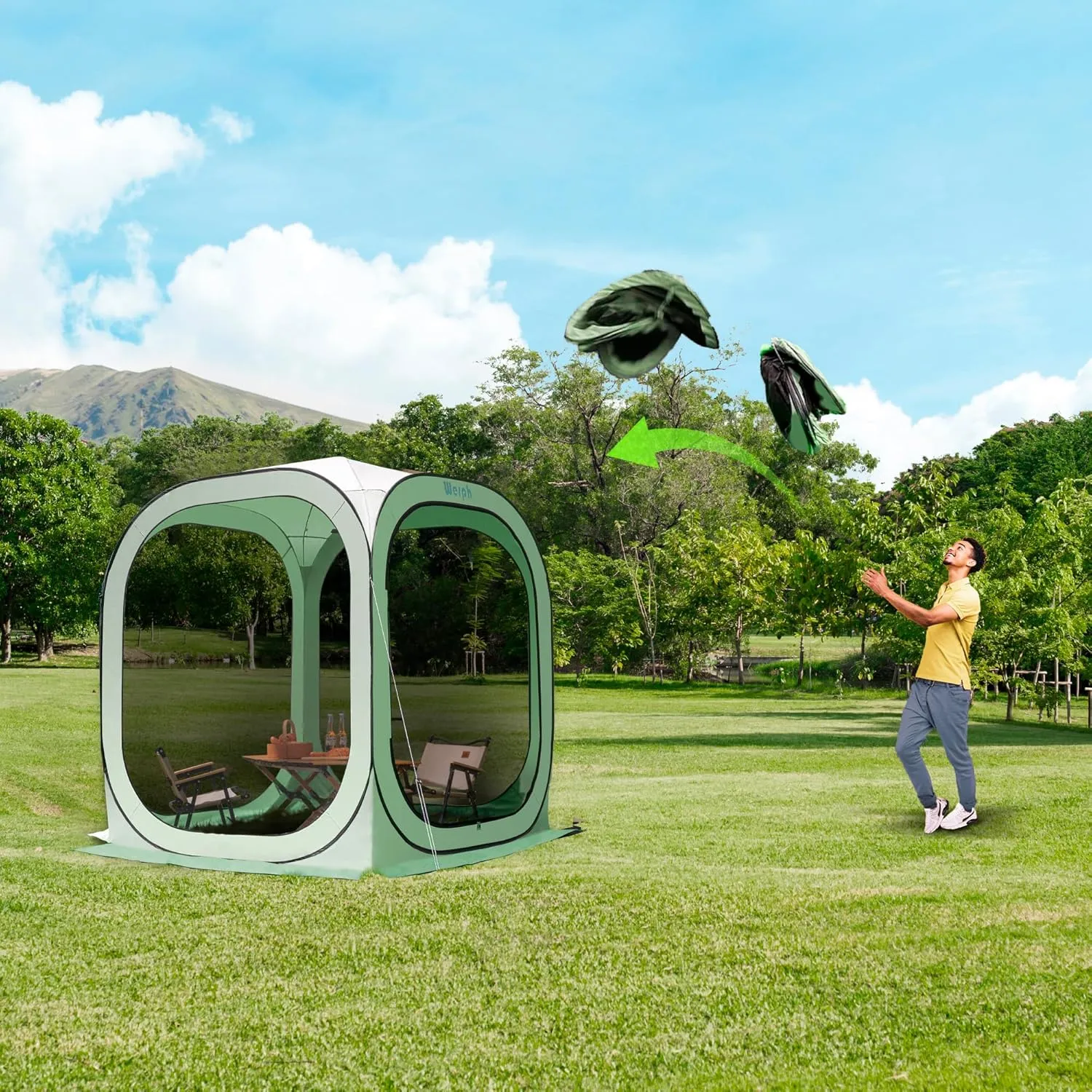 Pop Up TentPortable Canopy Tent with Mesh Mosquito Net, Screen House Room Canopy Shade Screen Tent 6 x 6 FT with Carry Bag for Patio, Backyard, Sports & Outdoors Activities, Green