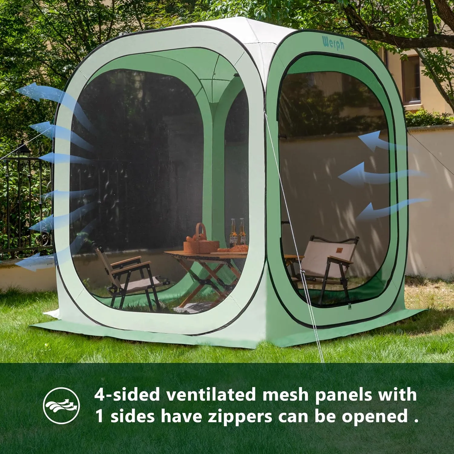 Pop Up TentPortable Canopy Tent with Mesh Mosquito Net, Screen House Room Canopy Shade Screen Tent 6 x 6 FT with Carry Bag for Patio, Backyard, Sports & Outdoors Activities, Green