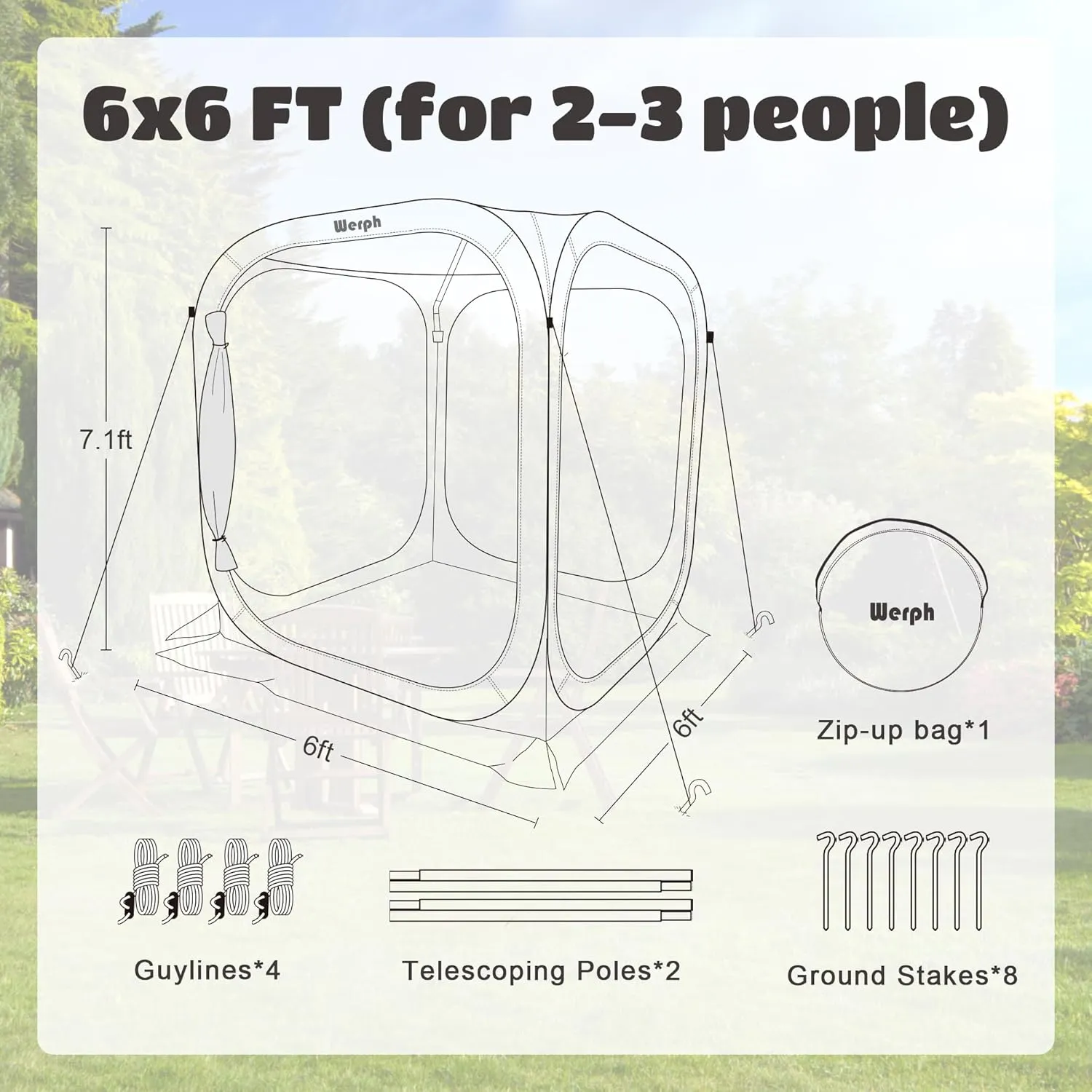 Pop Up TentPortable Canopy Tent with Mesh Mosquito Net, Screen House Room Canopy Shade Screen Tent 6 x 6 FT with Carry Bag for Patio, Backyard, Sports & Outdoors Activities, Green