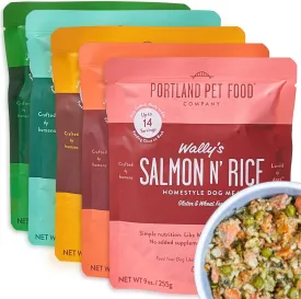Portland Pet Food Company Mixed Fresh Dog Food Pouches Variety Pack - Human-Grade, Gluten-Free Wet Pet Meal Topper Mix-Ins & Meals - Small & Large Breed Puppy & Senior Dogs - Made in the USA - 5 Pack