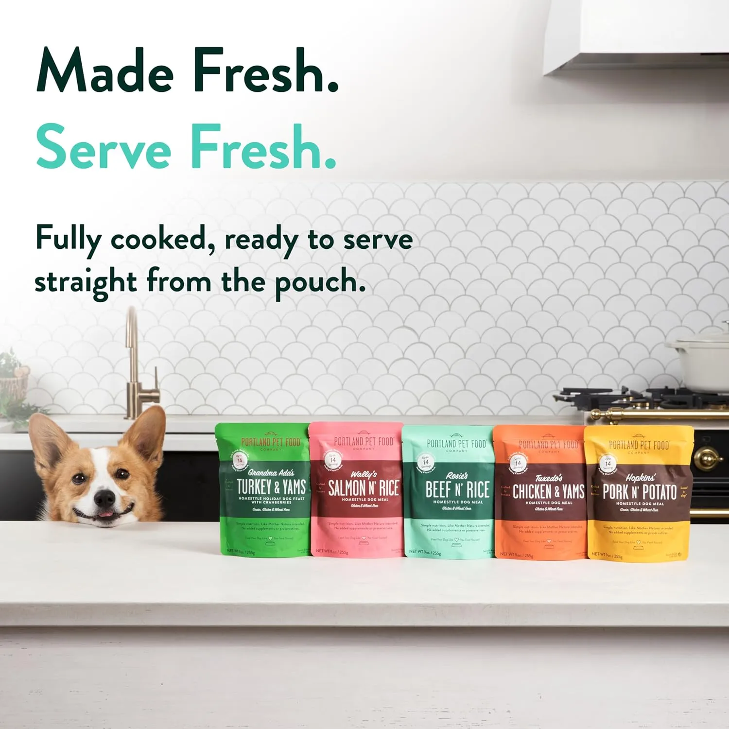 Portland Pet Food Company Mixed Fresh Dog Food Pouches Variety Pack - Human-Grade, Gluten-Free Wet Pet Meal Topper Mix-Ins & Meals - Small & Large Breed Puppy & Senior Dogs - Made in the USA - 5 Pack