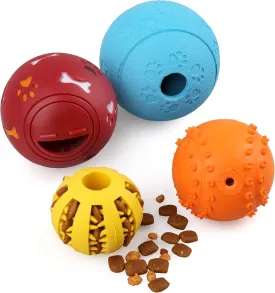 PrimePets Dog Treat Ball, 4 Pack Interactive Food Dispensing Puppy Puzzle Toy, Non-Toxic, Natural Rubber, for Tooth Cleaning, IQ Training, Chewing, Playing