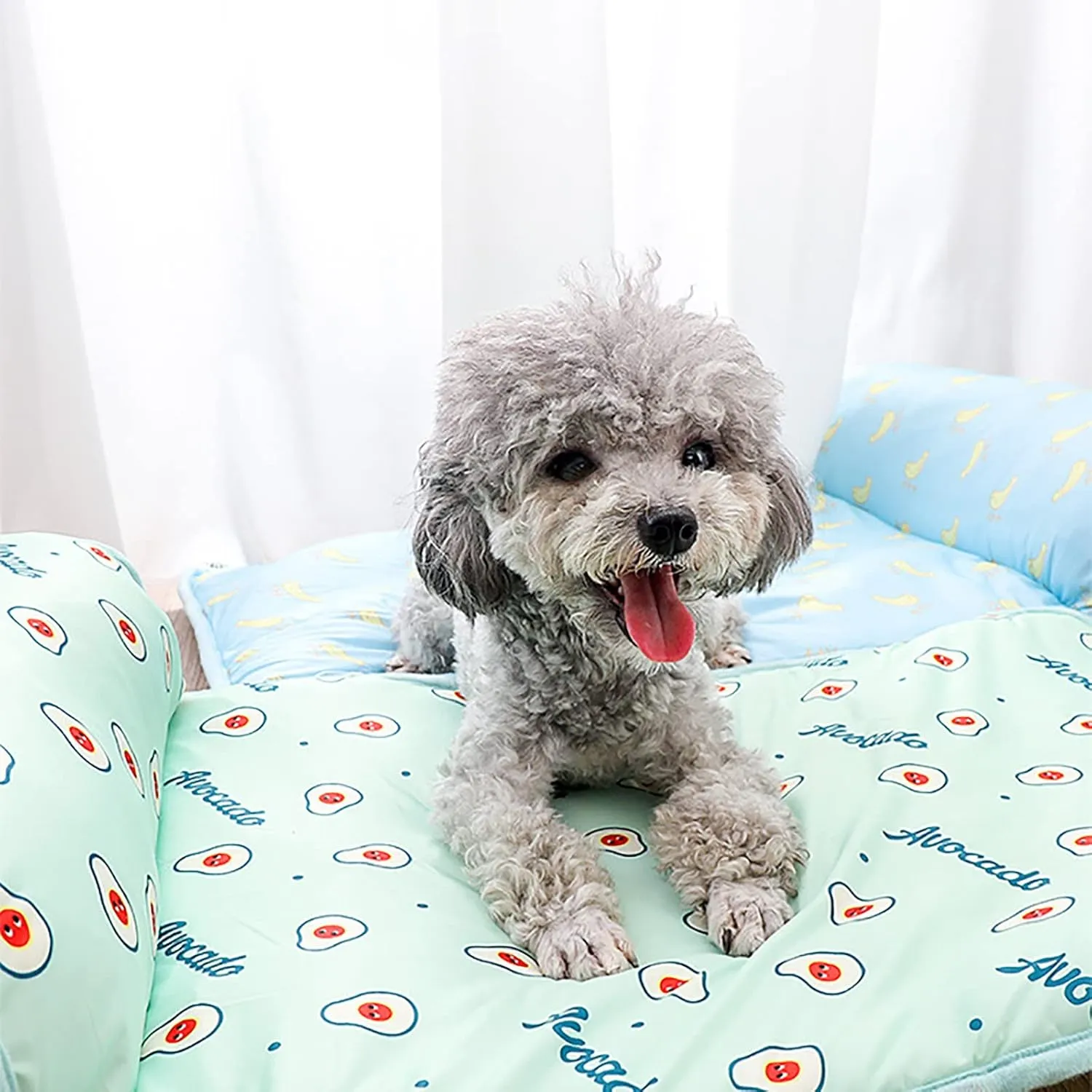 PUMYPOREITY Cooling Dog Bed, Pet Cooling Mat with Pillow, Ice Silk Cooling Dog Blanket, Self Cooling Pad for Cat,Dog, Washable Summer Pet Mat for Kennel, Crates, Sofa, Floor, Green, S