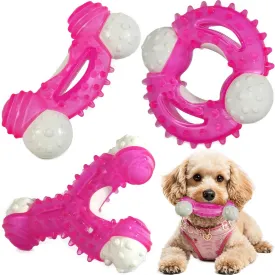 Puppy Chew Toys for Teething 3 Pack - Tough Dental Puppy Toys for Light Chewers Small/Medium Breeds, Cute Pink Rubber-Coated Nylon Bone Toy for Teething Puppies