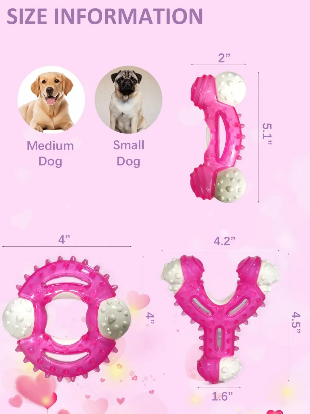 Puppy Chew Toys for Teething 3 Pack - Tough Dental Puppy Toys for Light Chewers Small/Medium Breeds, Cute Pink Rubber-Coated Nylon Bone Toy for Teething Puppies