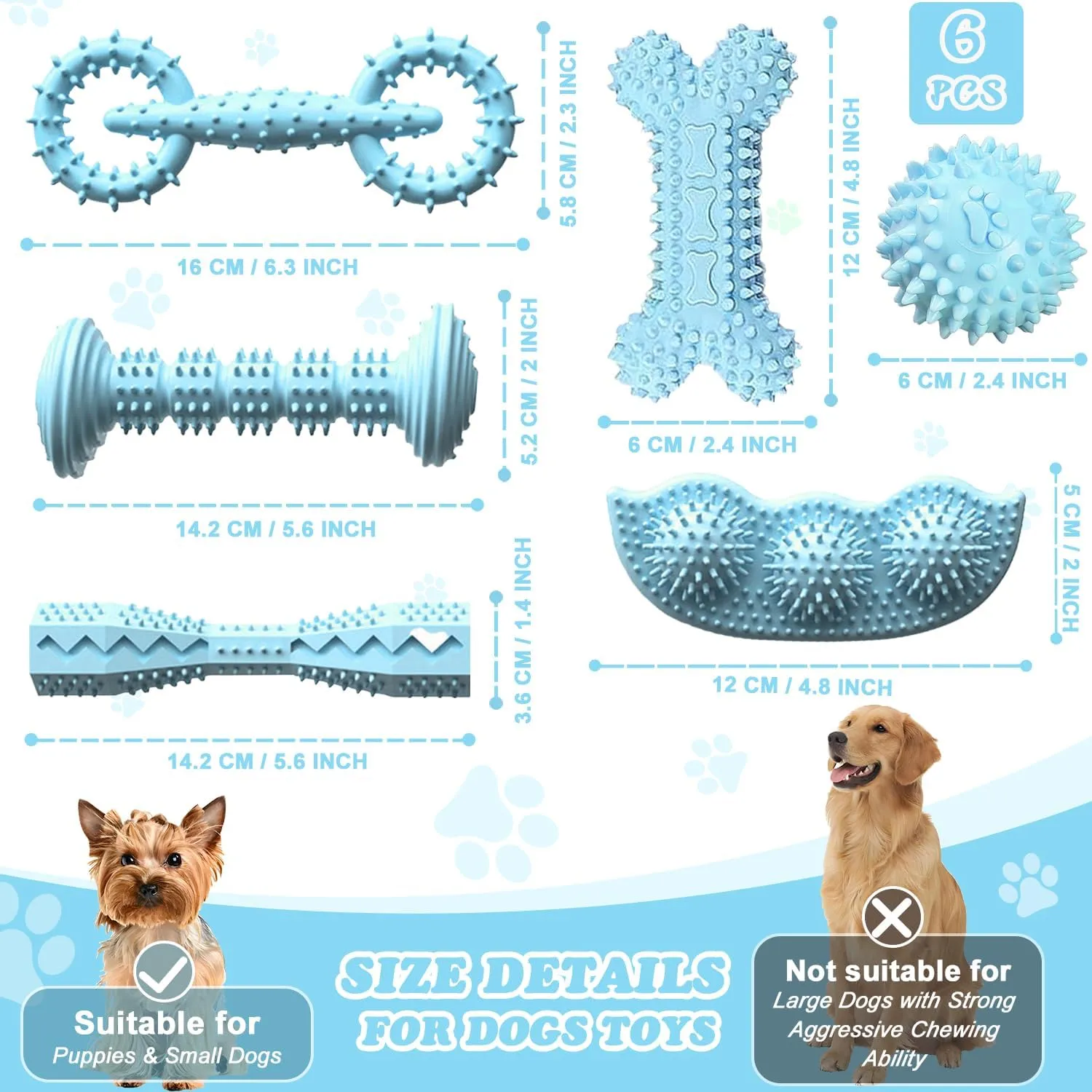 Puppy Toys - 6 Pack Chew Toys for Puppies & Small Dogs, Soft Durable Interactive Teething Toys Set (Blue)