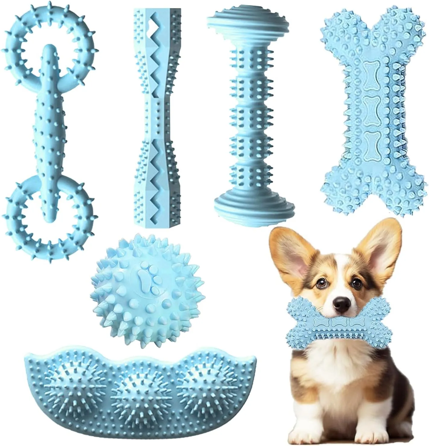Puppy Toys - 6 Pack Chew Toys for Puppies & Small Dogs, Soft Durable Interactive Teething Toys Set (Blue)
