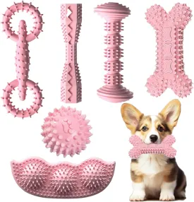 Puppy Toys - 6 Pack Chew Toys for Puppies & Small Dogs, Soft Durable Interactive Teething Toys Set (Pink)