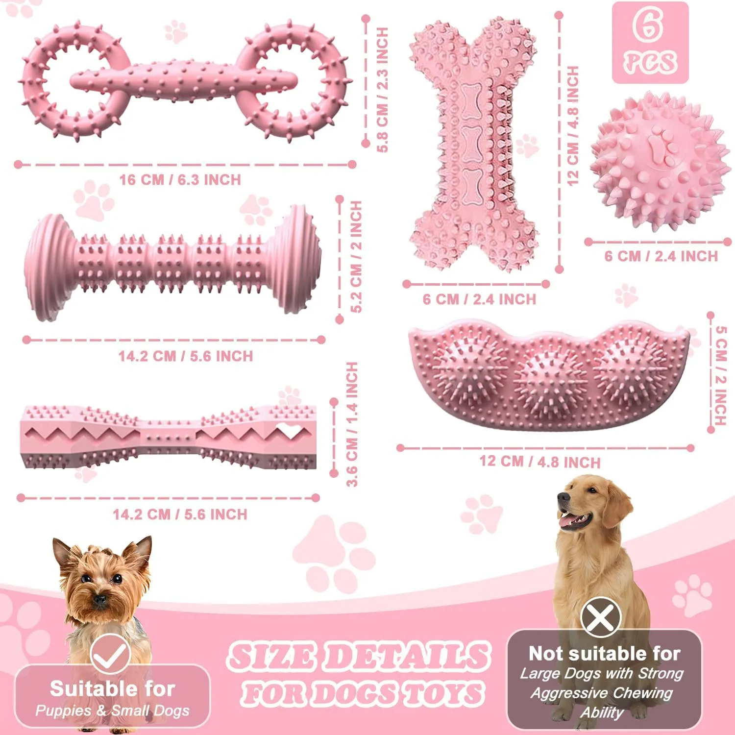 Puppy Toys - 6 Pack Chew Toys for Puppies & Small Dogs, Soft Durable Interactive Teething Toys Set (Pink)