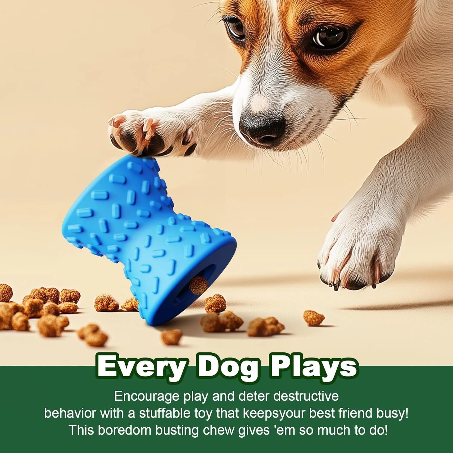 Puppy Toys, Chew Toys for Small Dogs, Dog Treat Toy for Traning, Interactive Toy, Dog Treat Dispenser Toy, Natural Rubber Dumbbell Shaped(Blue)