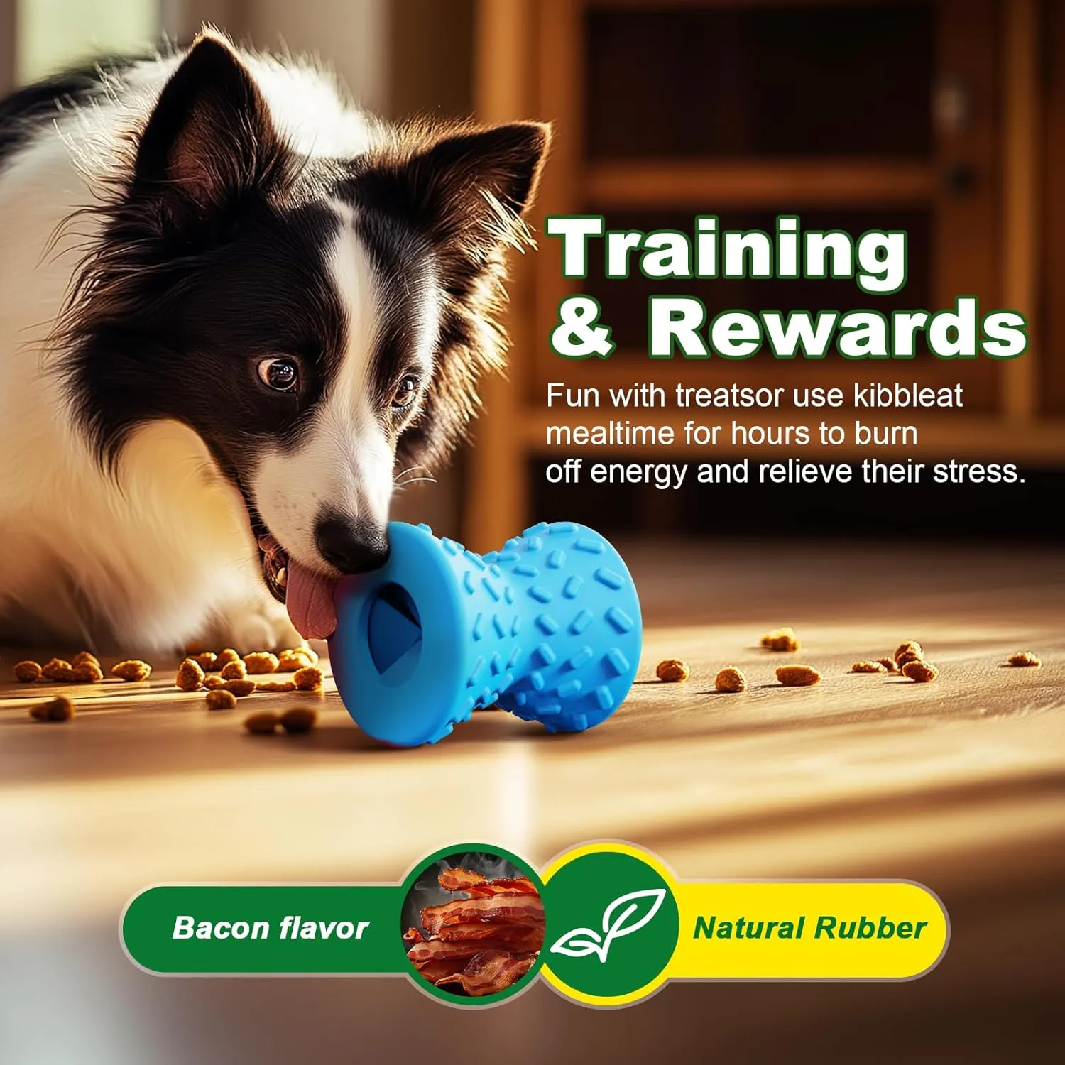 Puppy Toys, Chew Toys for Small Dogs, Dog Treat Toy for Traning, Interactive Toy, Dog Treat Dispenser Toy, Natural Rubber Dumbbell Shaped(Blue)