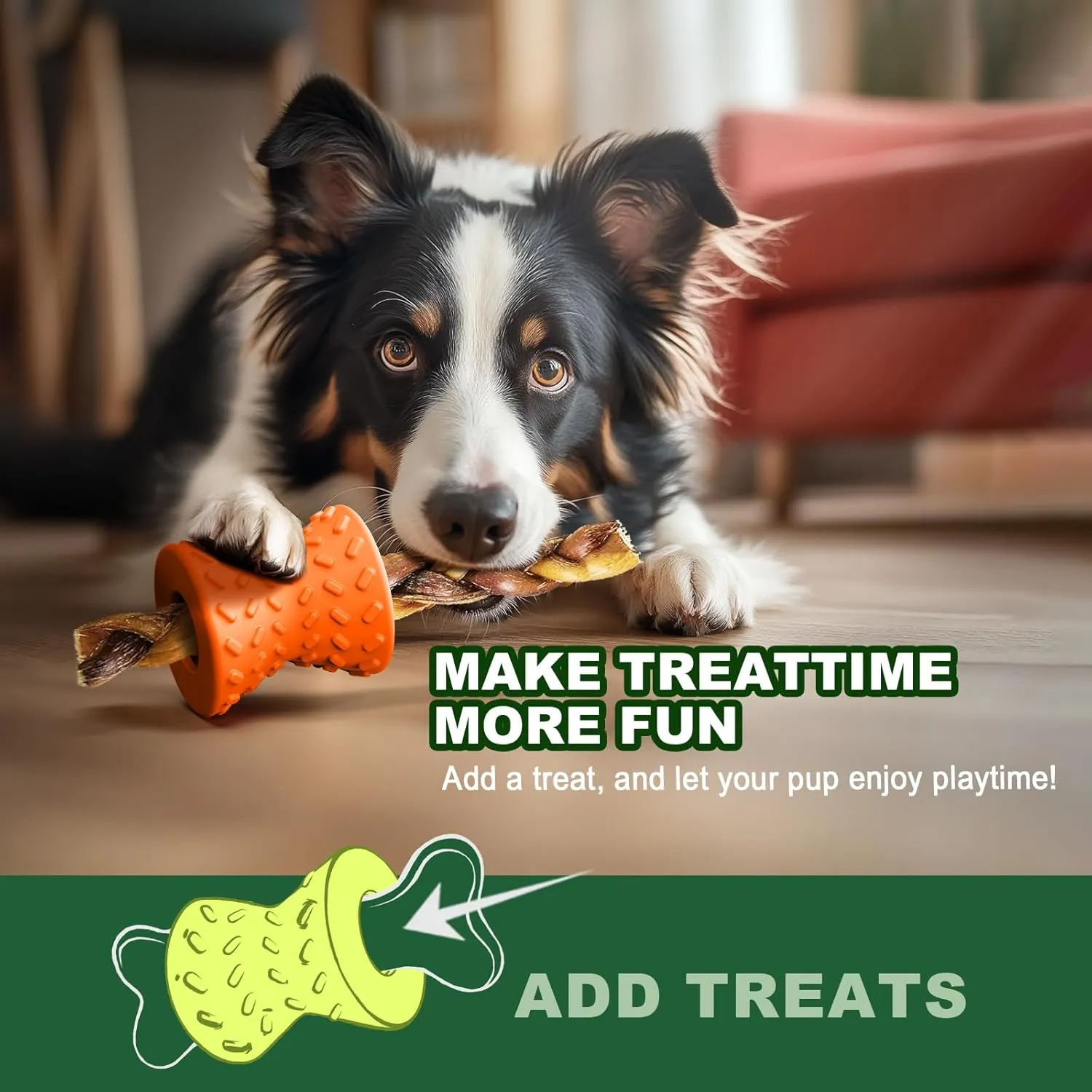 Puppy Toys, Dog Toys for Small Dogs, Dog Treat Toy for Traning, Interactive Dog Toy, Dog Treat Dispenser Toy,Natural Rubber Dumbbell Shaped(Orange)
