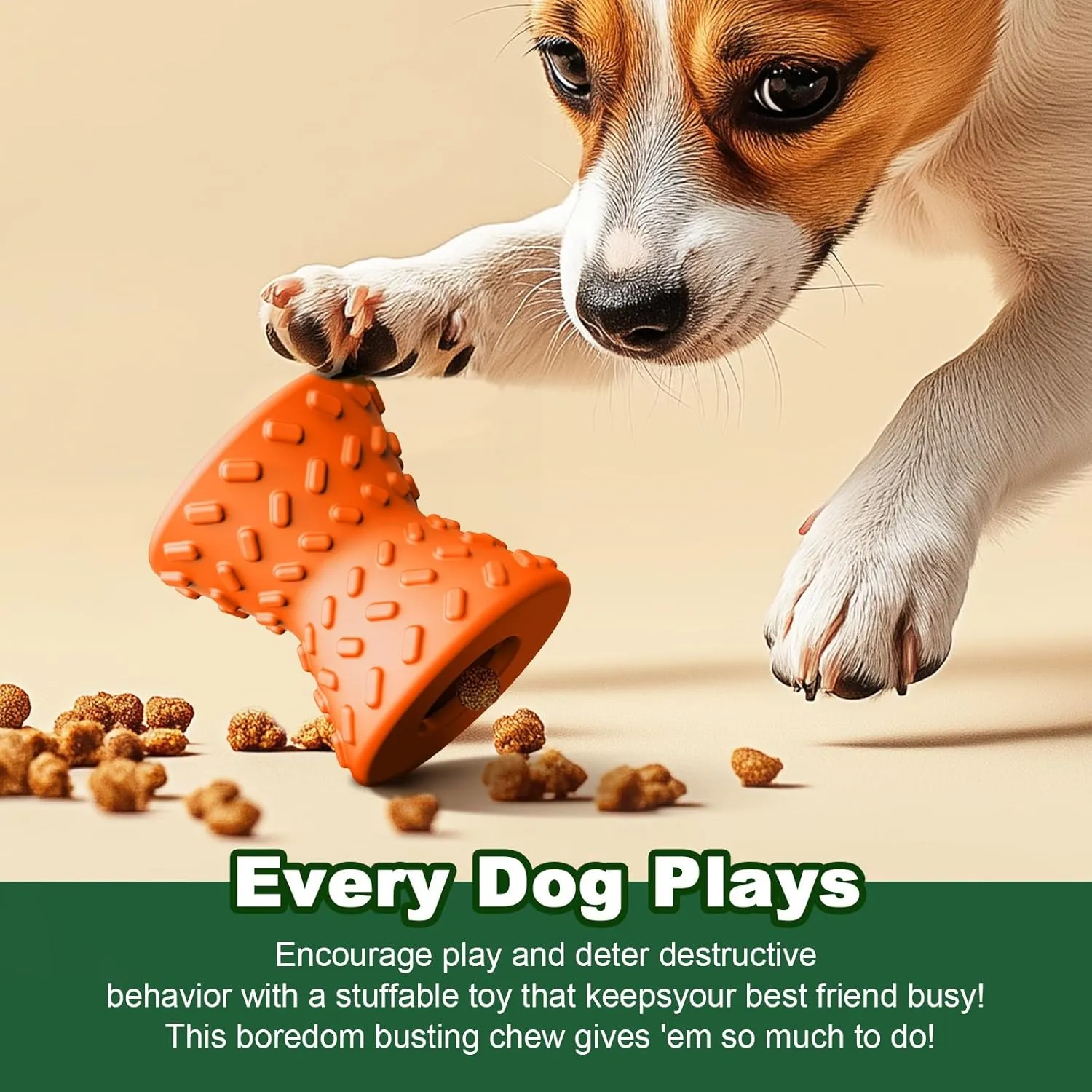 Puppy Toys, Dog Toys for Small Dogs, Dog Treat Toy for Traning, Interactive Dog Toy, Dog Treat Dispenser Toy,Natural Rubber Dumbbell Shaped(Orange)