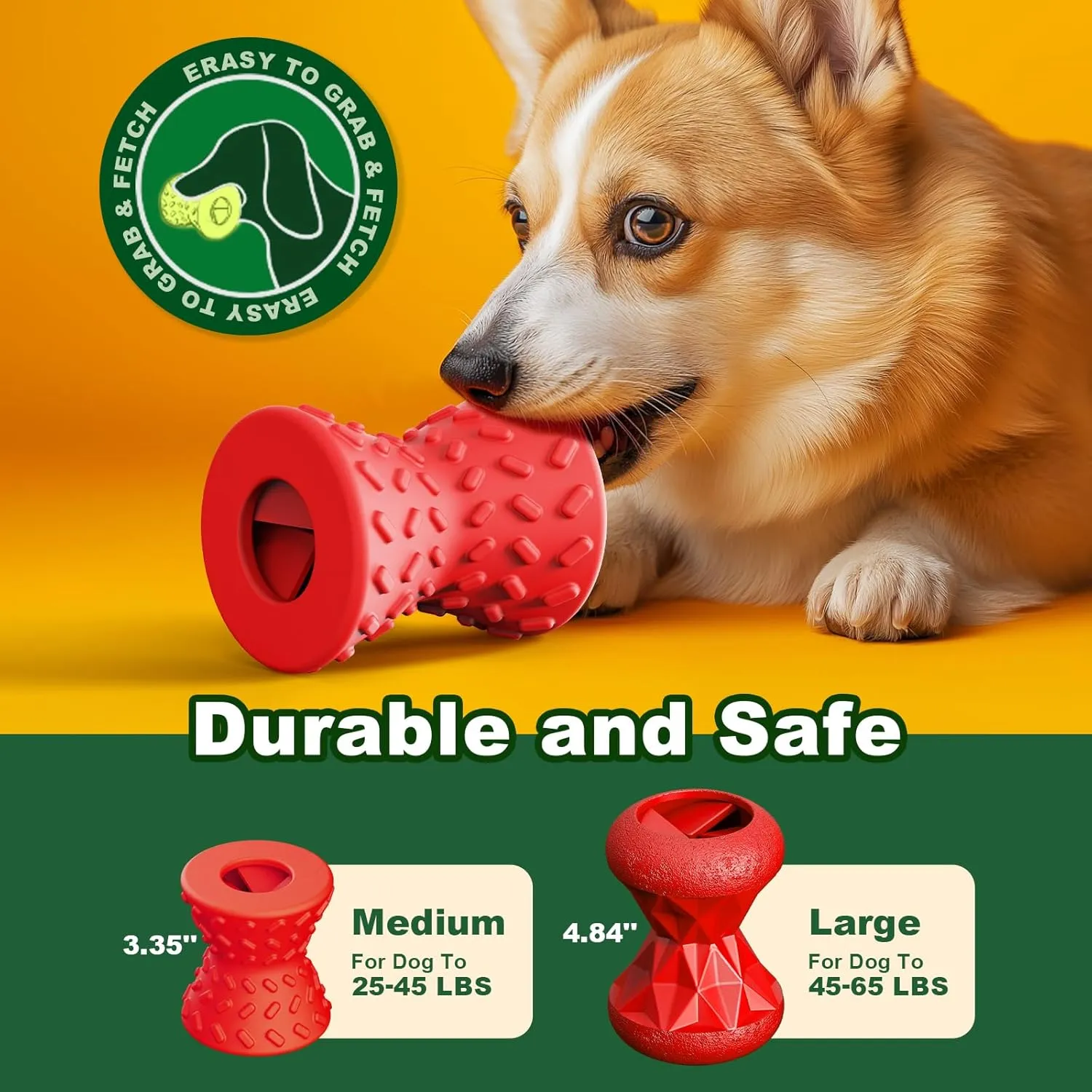 Puppy Toys, Dog Treat Toy for Traning, Interactive Toy, Treat Dispenser Toy,Natural Rubber Dumbbell Shaped, 2pcs(Red Red)