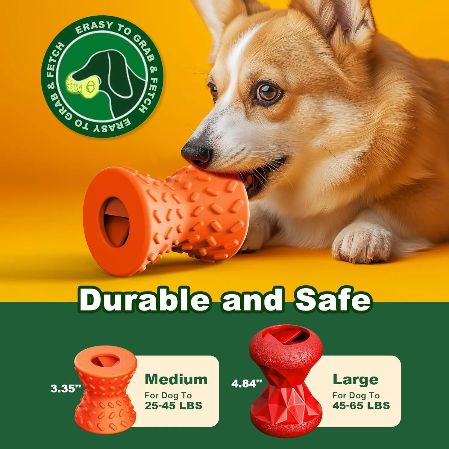 Puppy, Toys Interactive Dog Toy, Treat Dispenser Toy,Natural Rubber Dumbbell Shaped, 2pcs(Orange Red)