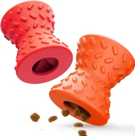 Puppy, Toys Interactive Dog Toy, Treat Dispenser Toy,Natural Rubber Dumbbell Shaped, 2pcs(Orange Red)