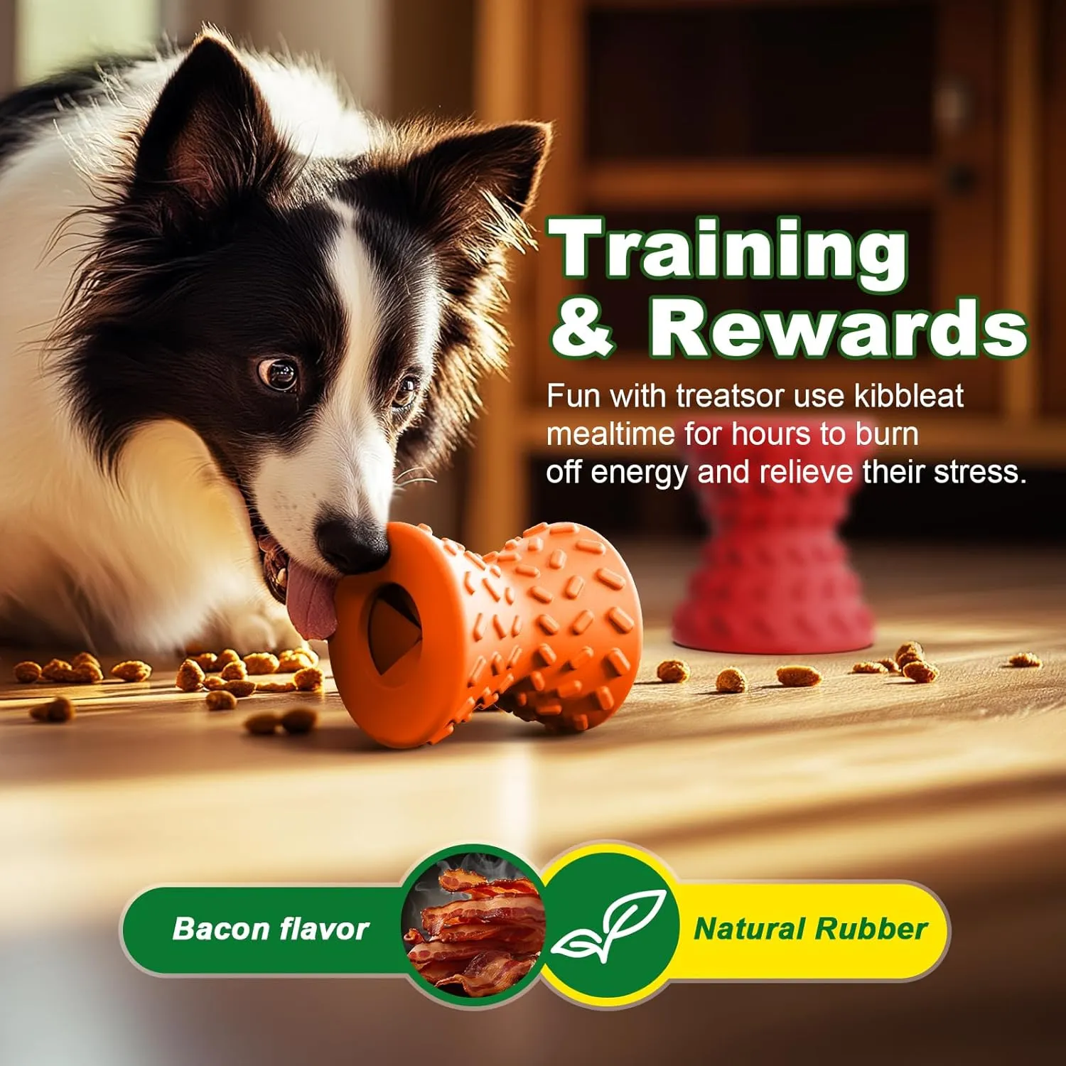 Puppy, Toys Interactive Dog Toy, Treat Dispenser Toy,Natural Rubber Dumbbell Shaped, 2pcs(Orange Red)