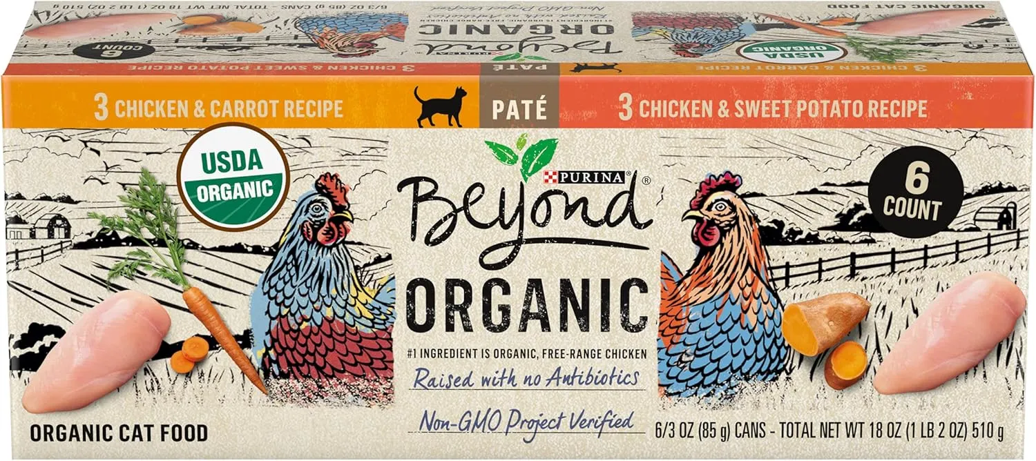 Purina Beyond Organic Pate Wet Cat Food Variety Pack, Organic Chicken Adult Recipes - (Pack of 6) 3 oz. Cans