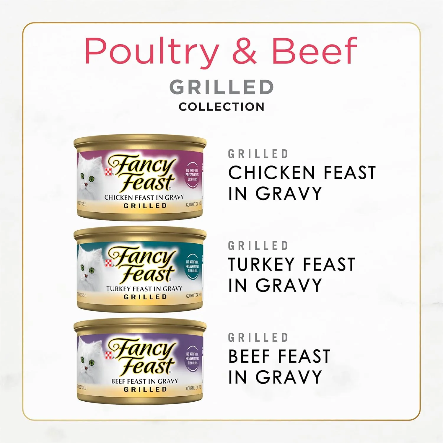 Purina Fancy Feast Grilled Wet Cat Food Poultry and Beef Collection Wet Cat Food Variety Pack - (Pack of 30) 3 oz. Cans