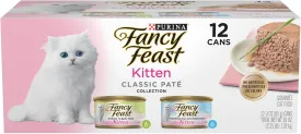 Purina Fancy Feast Kitten Tender Ocean Whitefish Feast and Tender Turkey Feast Wet Kitten Food Variety Pack - (2 Packs of 12) 3 oz. Cans
