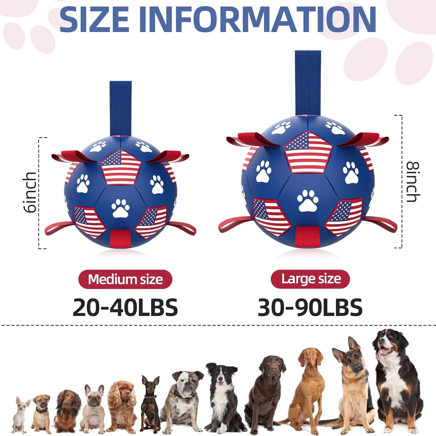 QDAN Dog Toys, Soccer Ball with Straps, Durable Dog Balls for Small Medium, Beach Pool Dog Water Toy (6 Inch)
