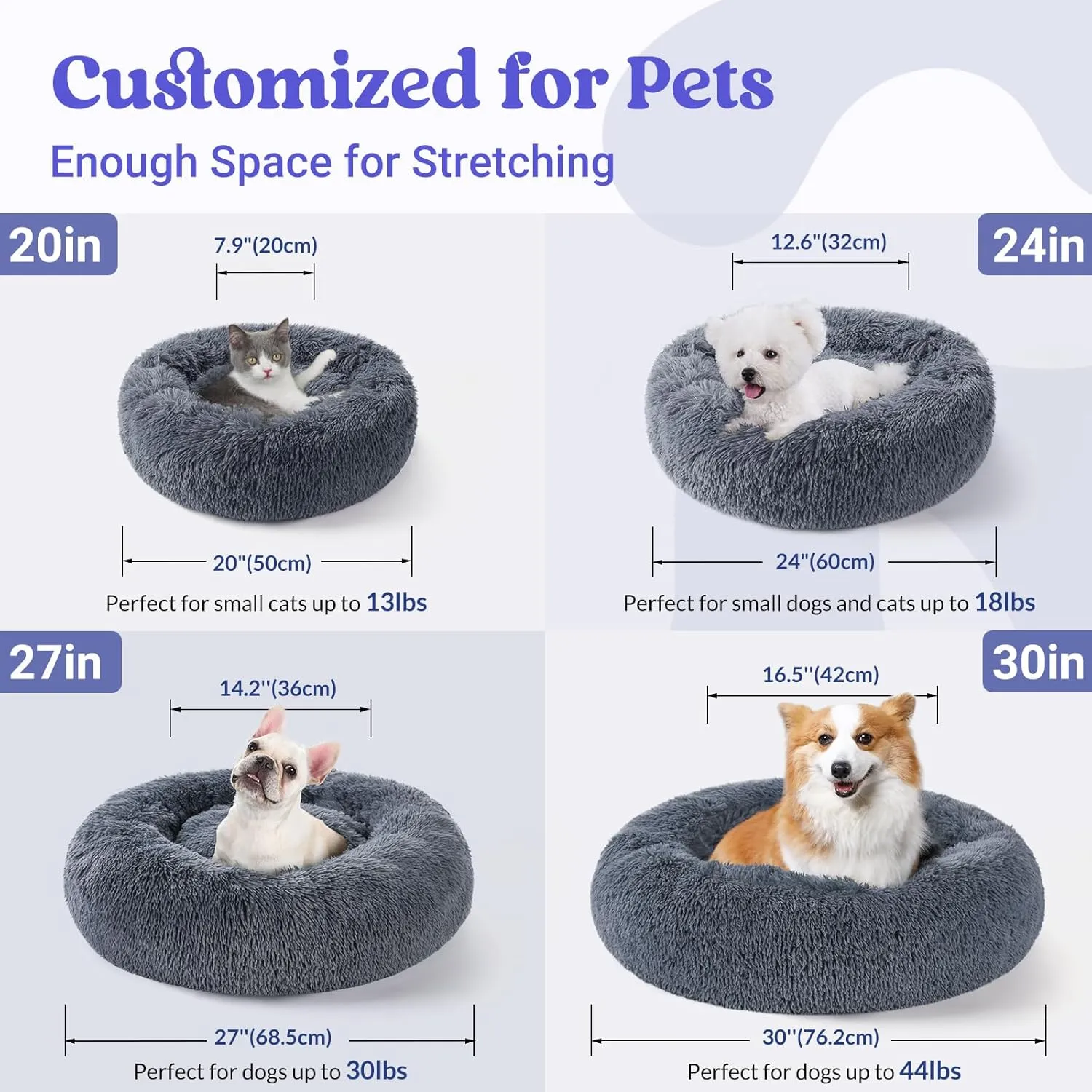 rabbitgoo Cat Beds for Indoor Cats, 20 inches Cat Bed Machine Washable, Fluffy Round Pet Bed Non-Slip, Calming Soft Plush Donut Cuddler Cushion Self Warming for Small Dogs Kittens, Dark Grey, Medium