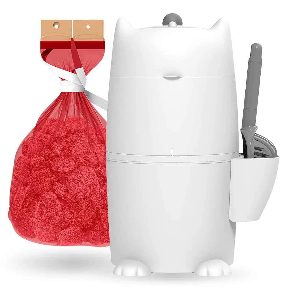 Red Rocket Pets Cat Litter Trash Can Kitty Twister Plus, No Smell Litter Storage Container, Litter Disposal System with Scooper and 2X Refill Bags