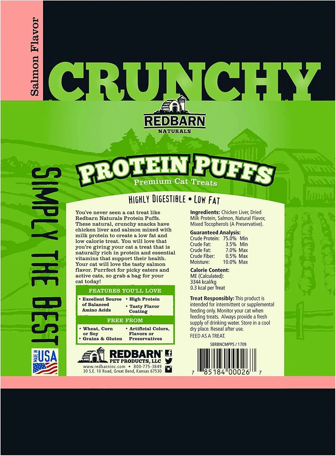 Redbarn Pet Products 700083 Protein Puffs Cat Salmon Dry-Pet-Food, 1 Oz