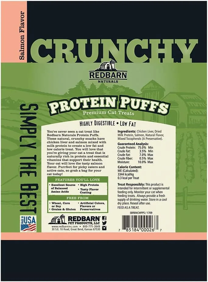 Redbarn Pet Products 700083 Protein Puffs Cat Salmon Dry-Pet-Food, 1 Oz