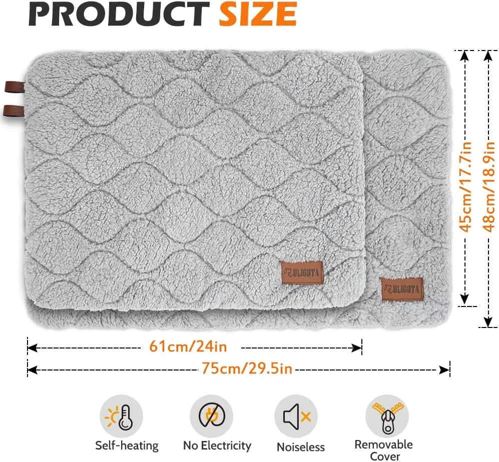 Self Warming Cat Bed Self Heating Cat Dog Mat 24 x 18 inch Soft & Fluffy Cat Bed Noiseless Thermal Pet Pad for Indoor Outdoor Pets with Removable Cover Non-Slip Bottom (29.5"L x 18.9"W x 1.2"Th)