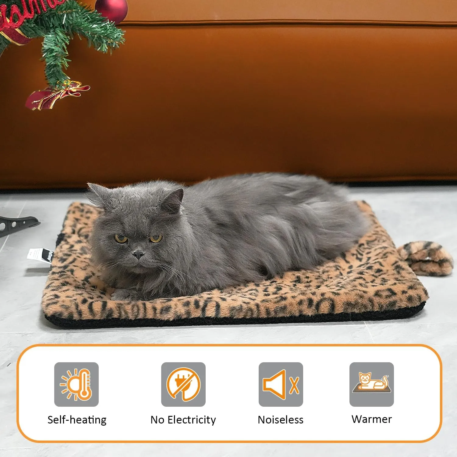 Self-Warming Cat Pad, Self-Heating Thermal Pet Mat for Indoor Outdoor Cats and Small Dogs Bed Mat for Sleeping, Non-Slip Hooks, 22 x 18 Inches,Brown Black