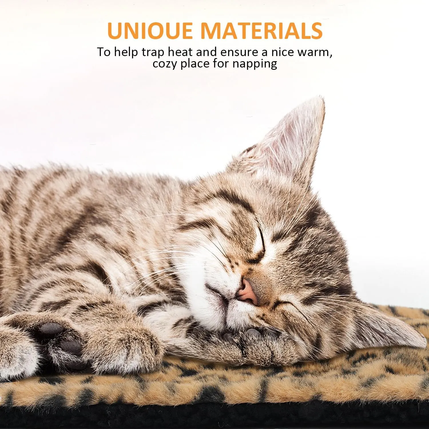 Self-Warming Cat Pad, Self-Heating Thermal Pet Mat for Indoor Outdoor Cats and Small Dogs Bed Mat for Sleeping, Non-Slip Hooks, 22 x 18 Inches,Brown Black