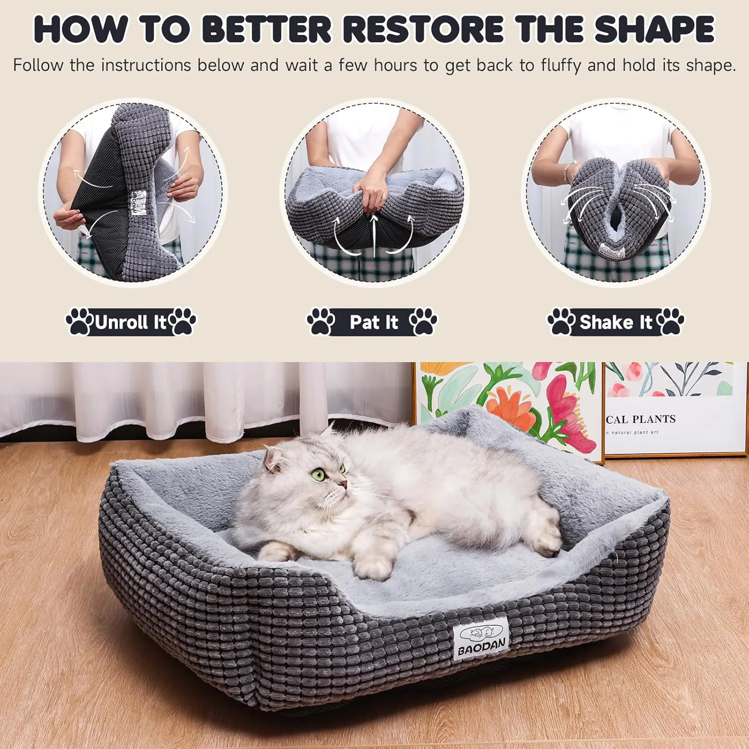 Small Dog & Cat Bed - Extra Soft, Washable, Non-Skid, Calming for Puppy & Kitten, Grey, 20 inches