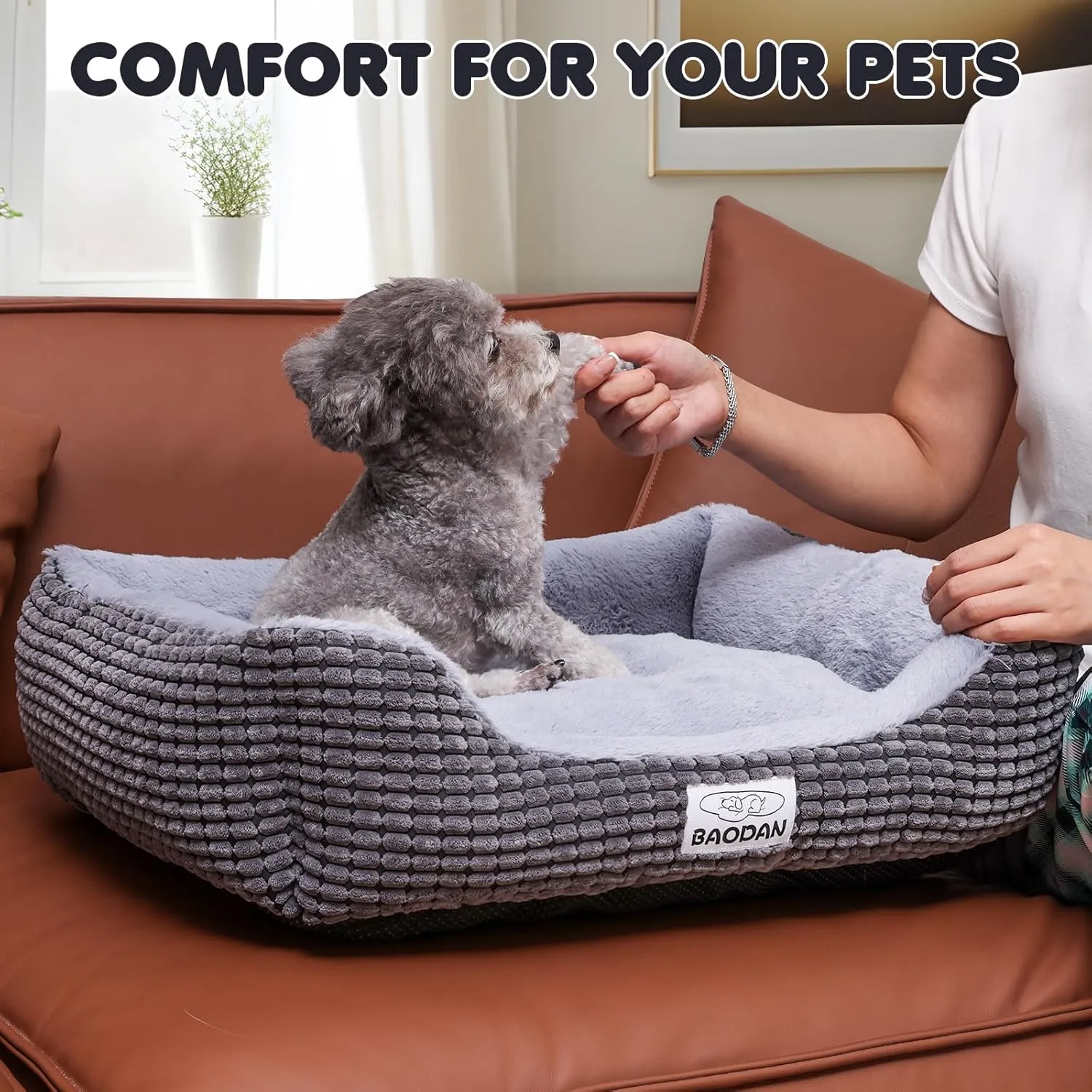 Small Dog & Cat Bed - Extra Soft, Washable, Non-Skid, Calming for Puppy & Kitten, Grey, 20 inches